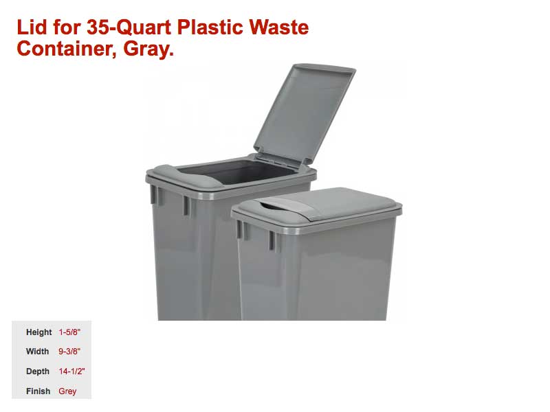 Lid for 35-Quart Plastic Waste Container, Black. 9-3/8 x 14-1/2 x 1-5/8